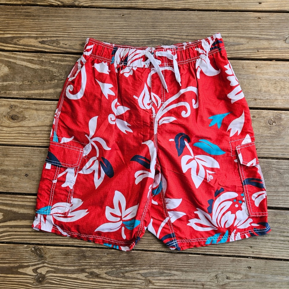 Kanu Surf Board Shorts Mens Oahu Red, White Blue Floral XLARGE